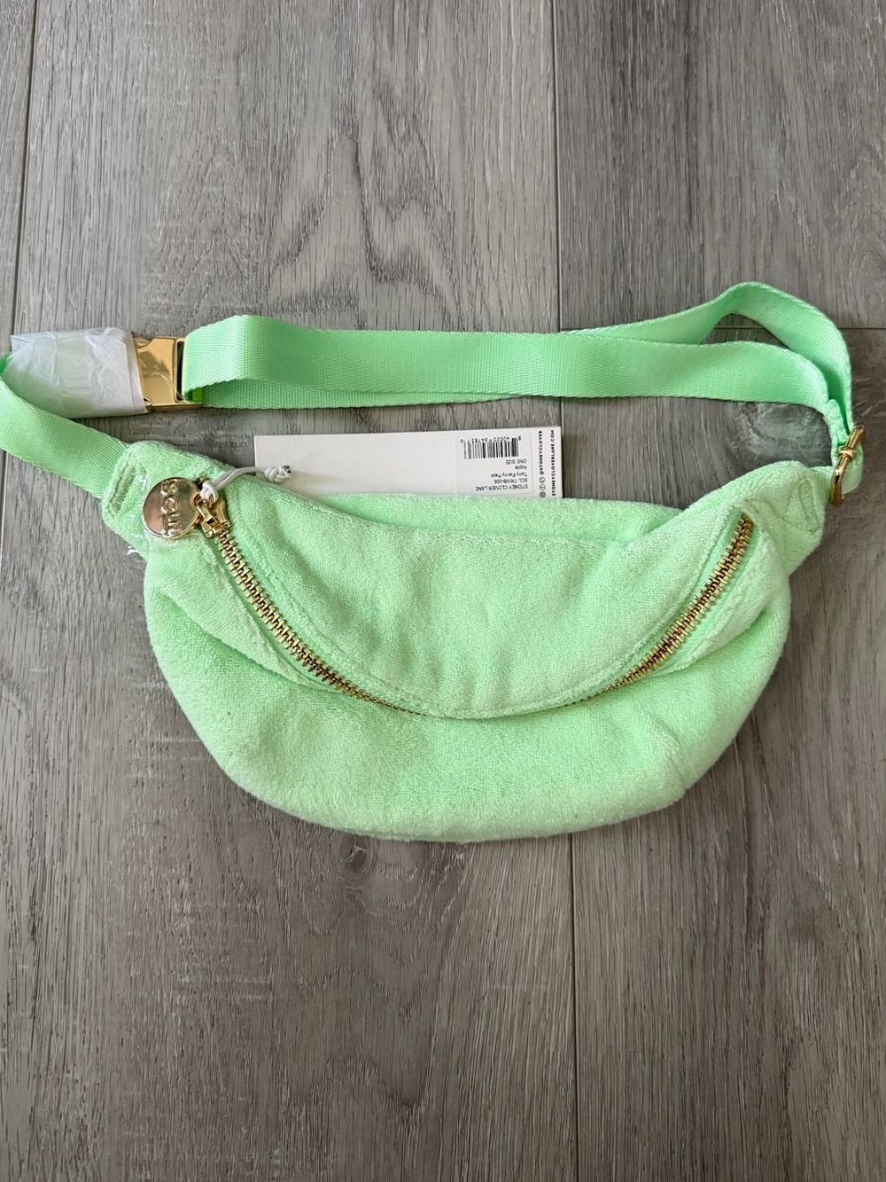 Stoney Clover Lane Apple Green Terry Cloth Crossbody Belt Bag with Gold Hardware
